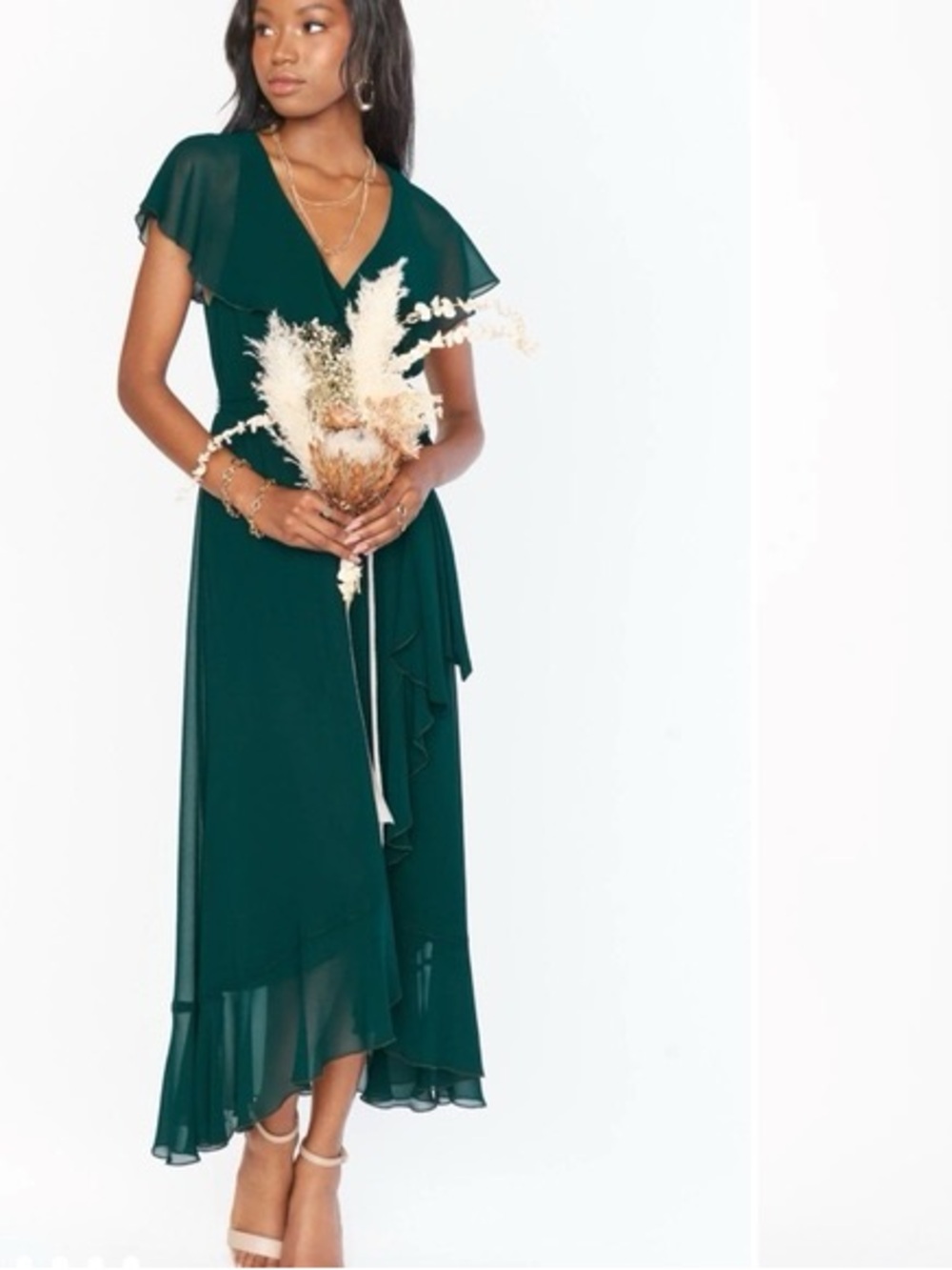 Show Me Your MuMu Emerald/Forrest Green Ruffle Wrap Maxi Dress - Picture 3 of 9